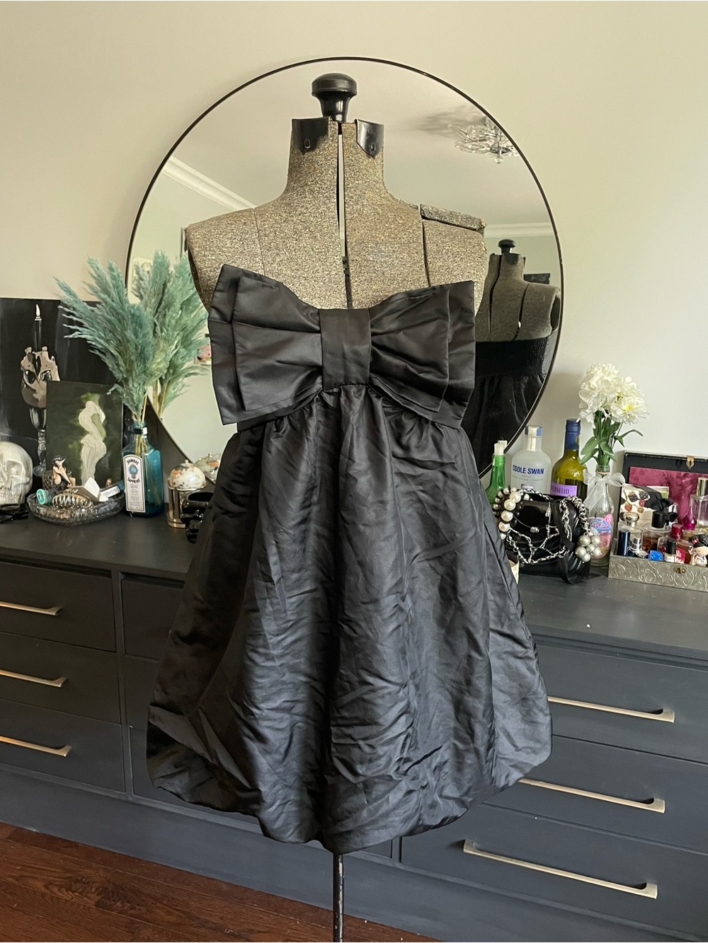 Strapless Black Bow Mini Dress